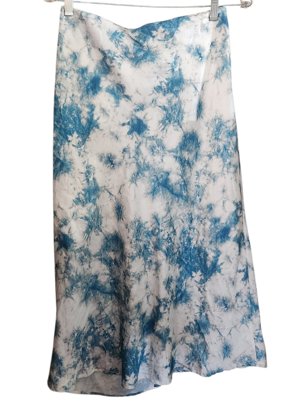 O. Vianca Blue & White Tie-Dye Satin Slip Midi Skirt